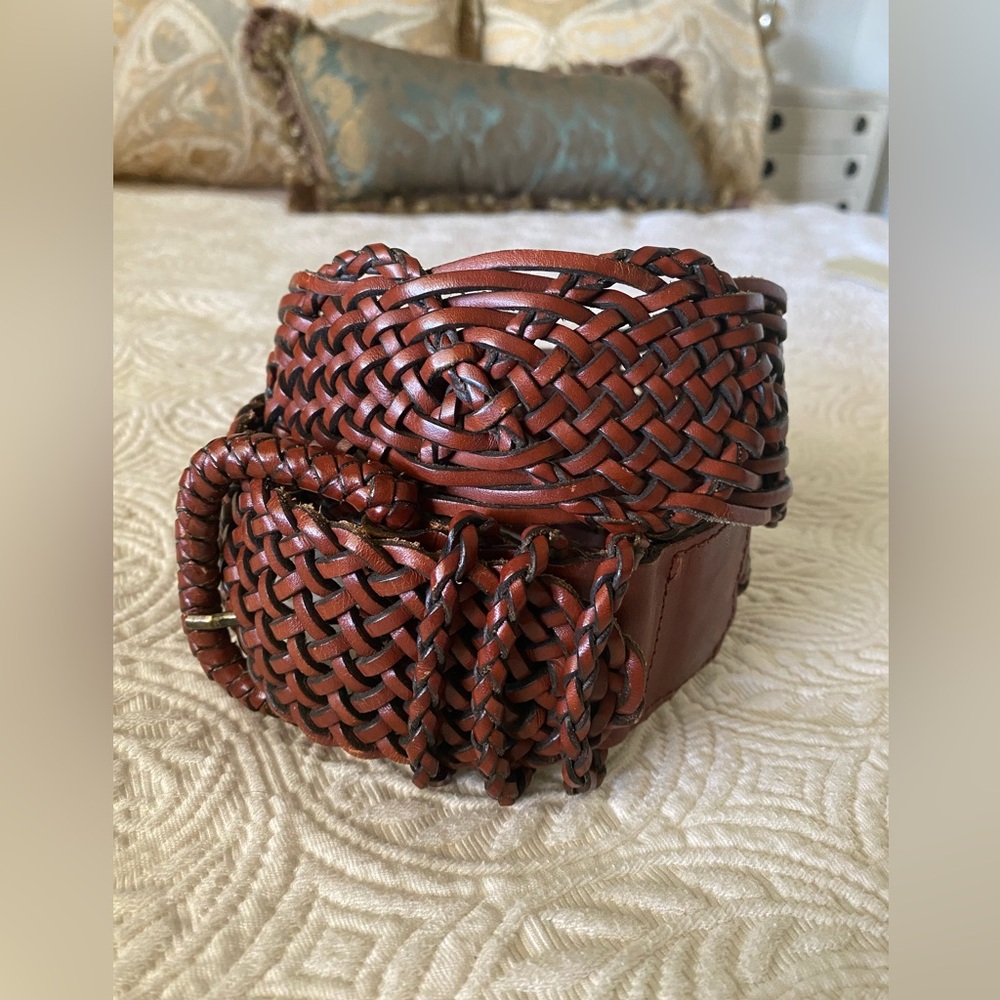 Brown woven leather belt